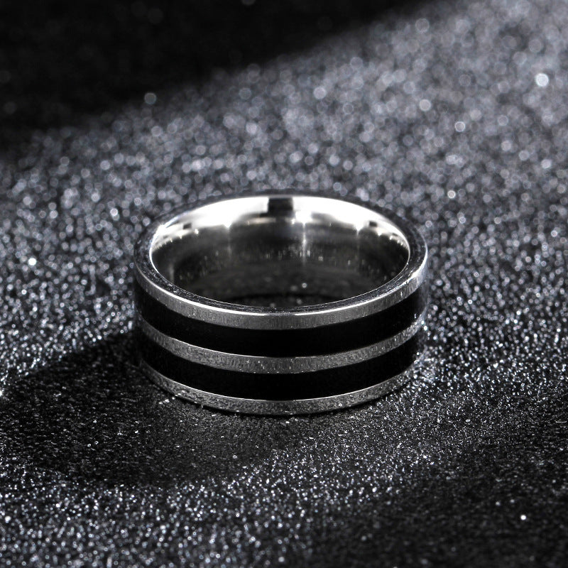 Titanium Steel Couple Rings 8mm Engraved Geometric Design Double Ring Silver Promise Bands for Him and Her Gift Idea