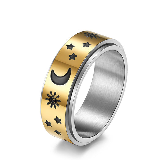 Stainless Steel Star Moon Sun Ring For Women And Men Celestial Jewelry Band Durable Everyday Wear Unisex Style