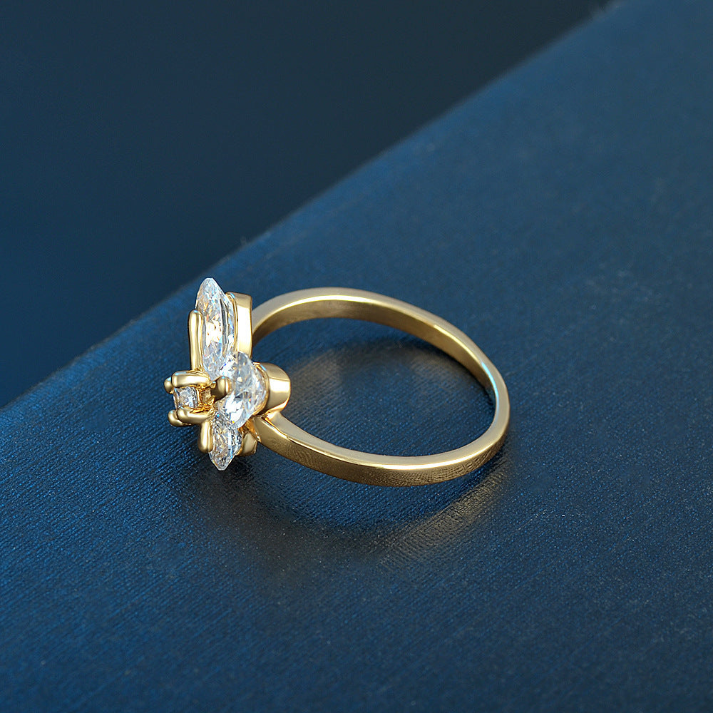 Women's Ring Elegant Butterfly Zircon Crystal Copper Inlaid Daily Wear Fashion Jewelry Craftsmanship Gold Tone