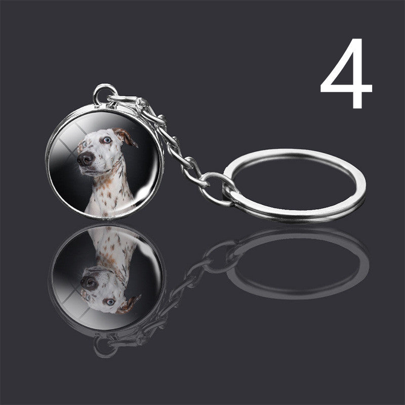 Dog Keychain Double Sided Glass Ball Pendant Exquisite Metal Design Key Chain For Pet Lovers Gift For Everyday