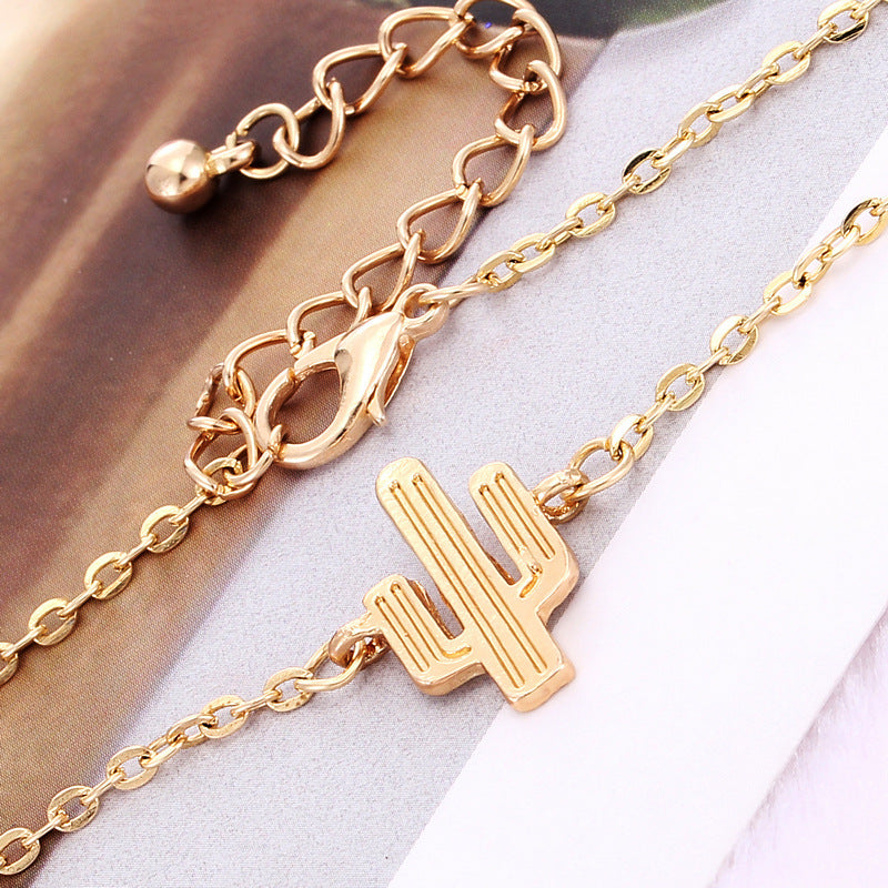 Womens Bracelet Set Of 4 Fashion Alloy Bracelets With Triangle Knotted Love Letter Cactus Designs Electroplated