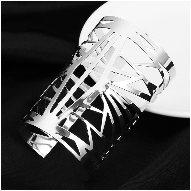 Unisex Metal Bracelet Geometric Wide Face Bangle Adjustable Opening Cuff Bracelet European Design Jewelry Fashion