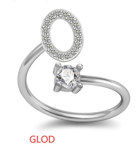 Womens Initial Rings Adjustable Copper Letter Ring With Sterling Silver Gem Inlay Fine European Jewelry A to Z