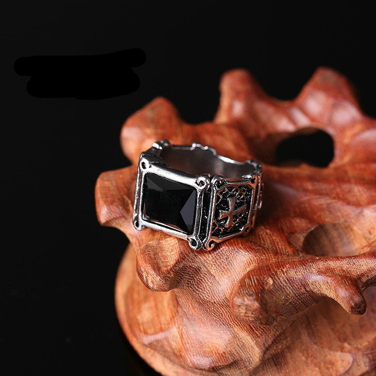 Mens Vintage Alloy Ring Gothic Cross Design With Red Rubies Electroplated Finish Perfect Gift For Men Fashion Ring And