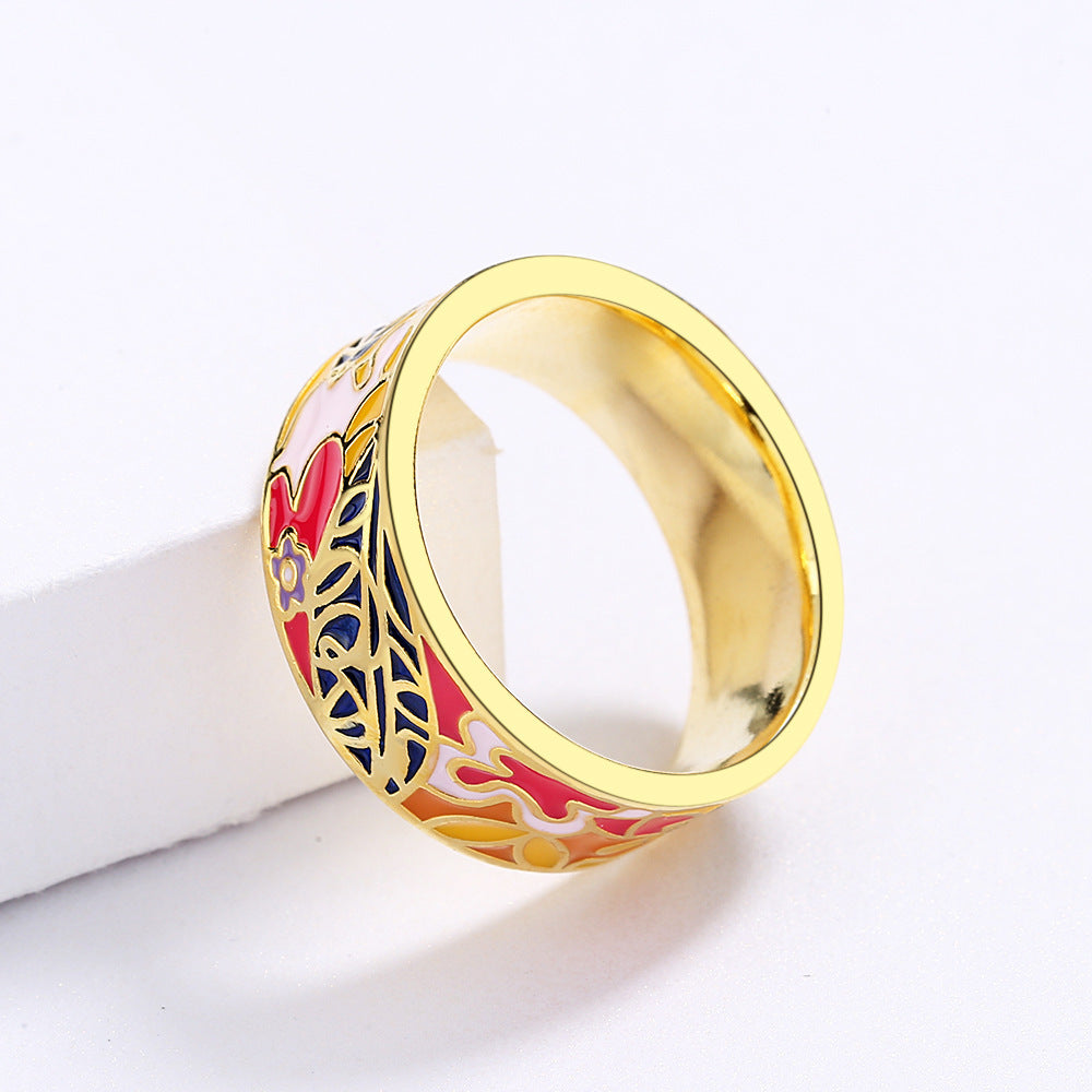 Womens Brass Ring with Japanese Enamel Epoxy Color and Female Design a Fashionable Ring for Her with Unique Detailing and Artistic Flair