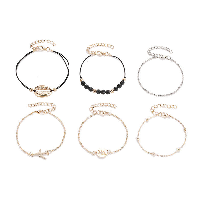 Womens Six Piece Multi Layer Bracelet Set With Shell Design Individually Packed European American Fashion Chic