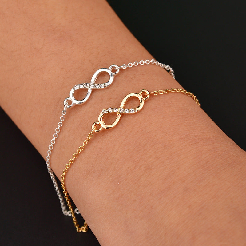 Womens Infinity Bracelet With Rhinestones Figure Eight Design Electroplated Alloy Jewelry Gifts For Her Elegant