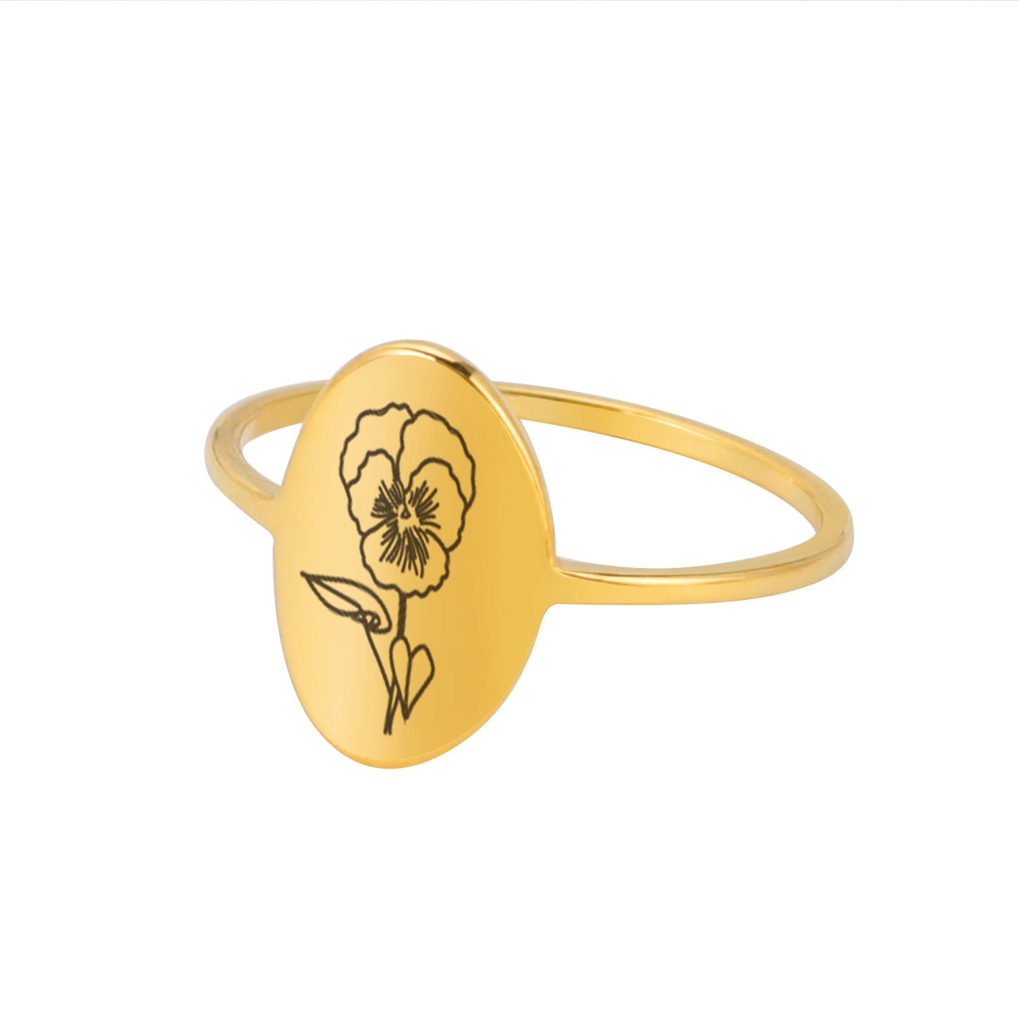 Stainless Steel Flower Ring Luster Gold Electroplated Elegant Floral Design with Intricate Detailing for Women