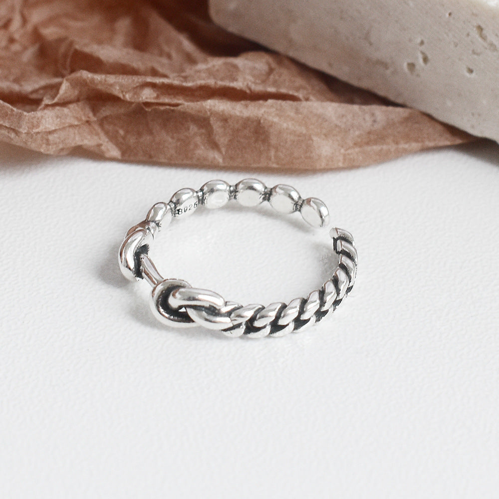 Womens Sterling Silver Star Ring S925 Silver Rope Knot Ring Retro Star Jewelry For Women Band For Everyday Use