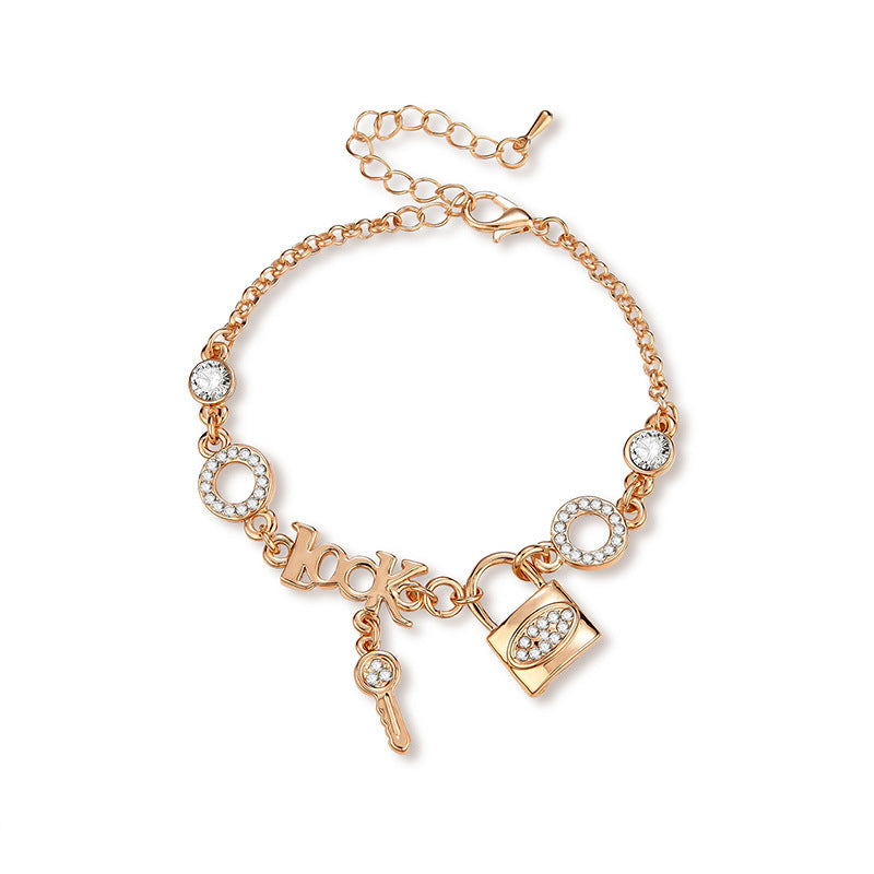 Key Bracelet For Women Adjustable Zinc Alloy Rhinestone Inlaid Fashion Jewelry Gift For Women And Girls Lovely