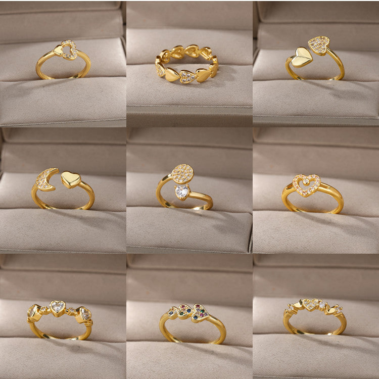 Womens Adjustable Copper Ring With Gold Inlay Heart Design Perfect As A Fashion Index Finger Ring Or An Everyday Wear