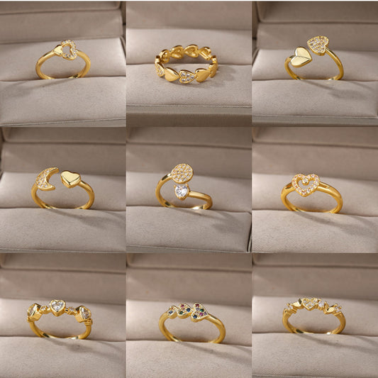 Womens Adjustable Copper Ring With Gold Inlay Heart Design Perfect As A Fashion Index Finger Ring Or An Everyday Wear