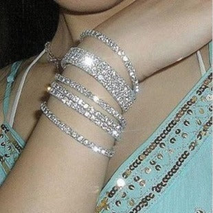 Sparkling Star Elastic Bracelet Full Diamond Single Row Design Shiny Bangle For Women Diameter 7cm Combination
