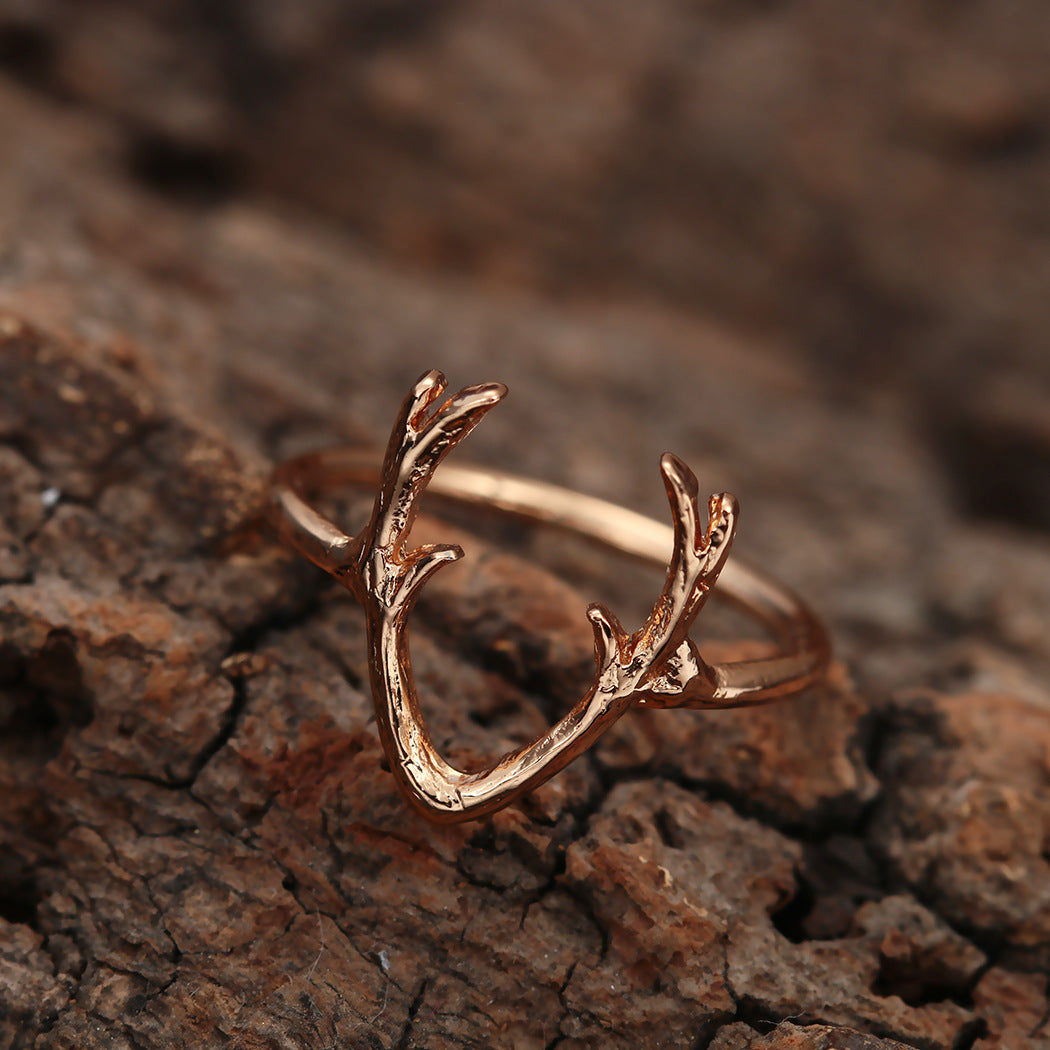 Womens Metallic Elk Rings Animal Inspired Jewelry Adjustable Opening Gold Silver Ring Unique Gift Idea For Her