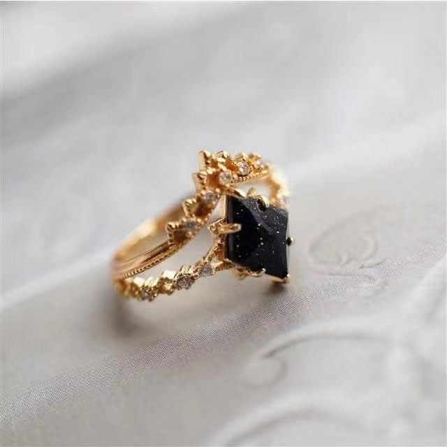 Sand And Stone Twinkle Starlight Ring Copper Two Tone Yellow Gold Adjustable Ring Set 2 Pieces Elegant Everyday Wear