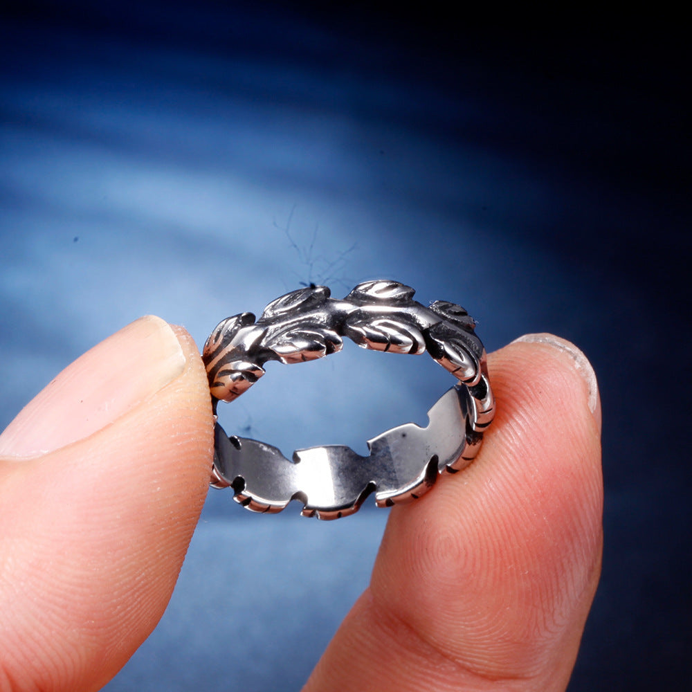 Mens Ring Retro Feather Design Titanium Steel EuropeanAmerican Statement Jewelry Durable Fashion Accessory Gift