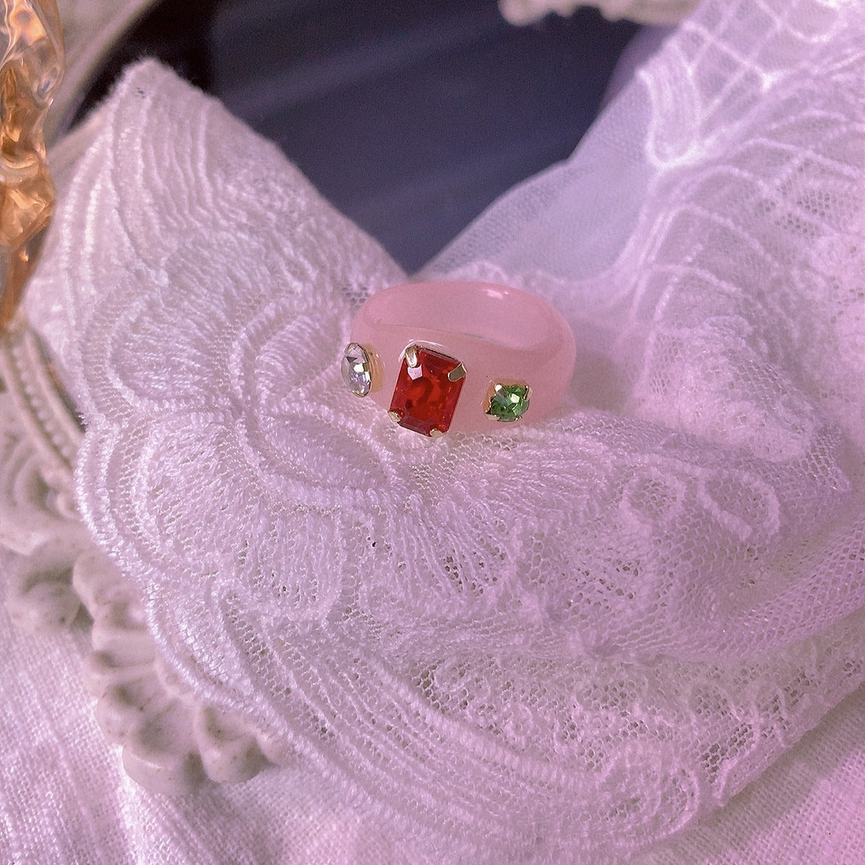 Vintage Acrylic Ring for Women Girls Diamond Ring Plain Ring Green Ring Blue Ring Pink Ring White Ring Niche Ring Customized Ring Plastic Ring