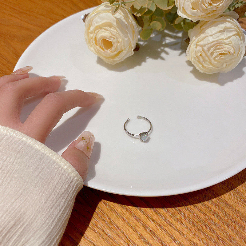 Womens Heart Ring Adjustable Copper Ring Electroplated Silver Jewelry Fashion Heart Shaped Ring For Women Daily Wear