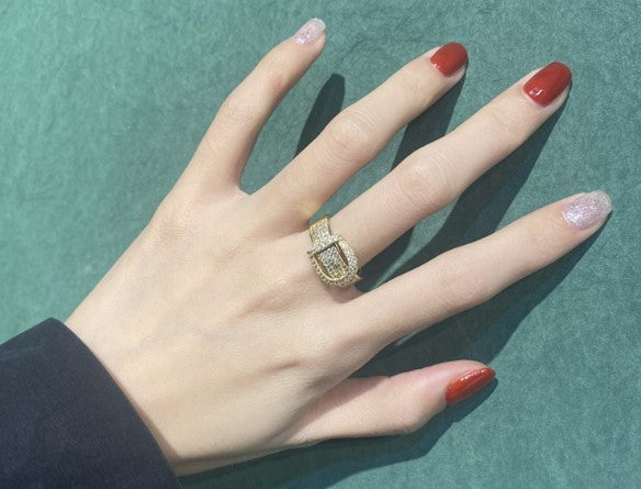 Women's Micro Inlaid Zirconium Simulated Diamond Belt Buckle Ring Alloy Electroplated Fashion Jewelry On Trend