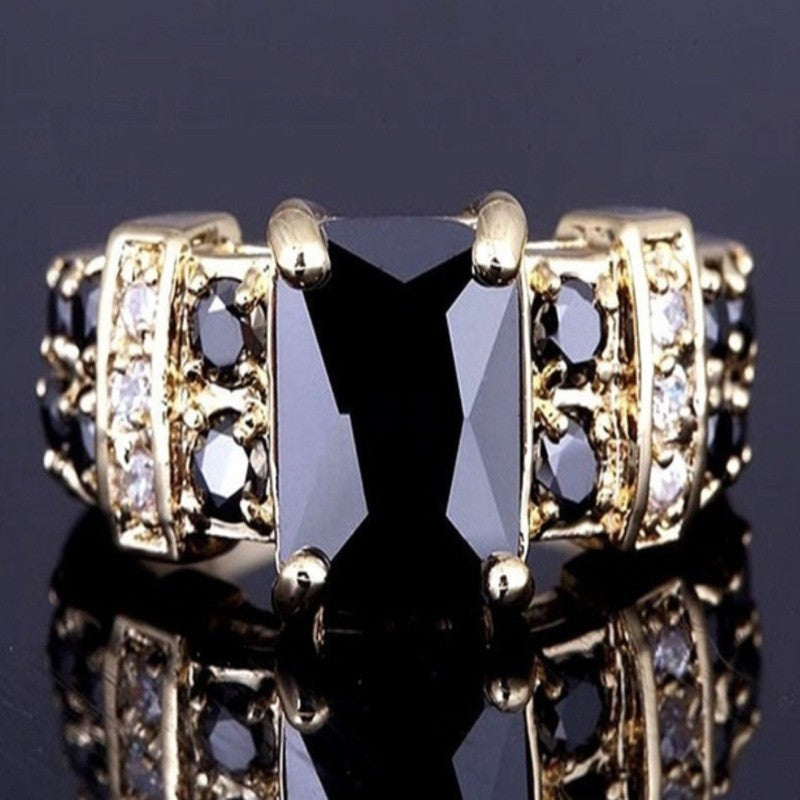 Rectangular Obsidian Ring Electroplated Alloy Metal Fashion Ring For Women Trendy Stylish Accessory Jewelry Now