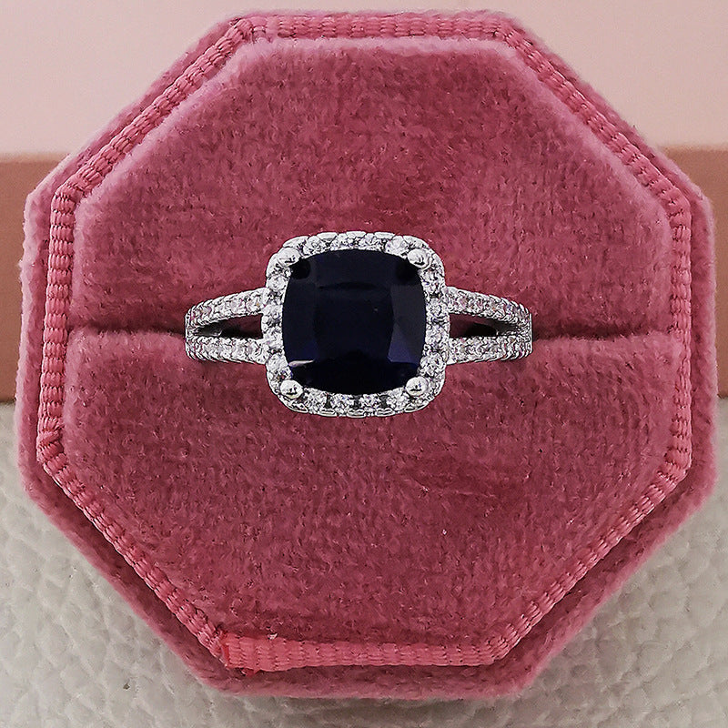 Square Geometry Ring With Colorful Zircon Crystals For Women Copper Band Fashion Jewelry Elegant Sparkling Accessory