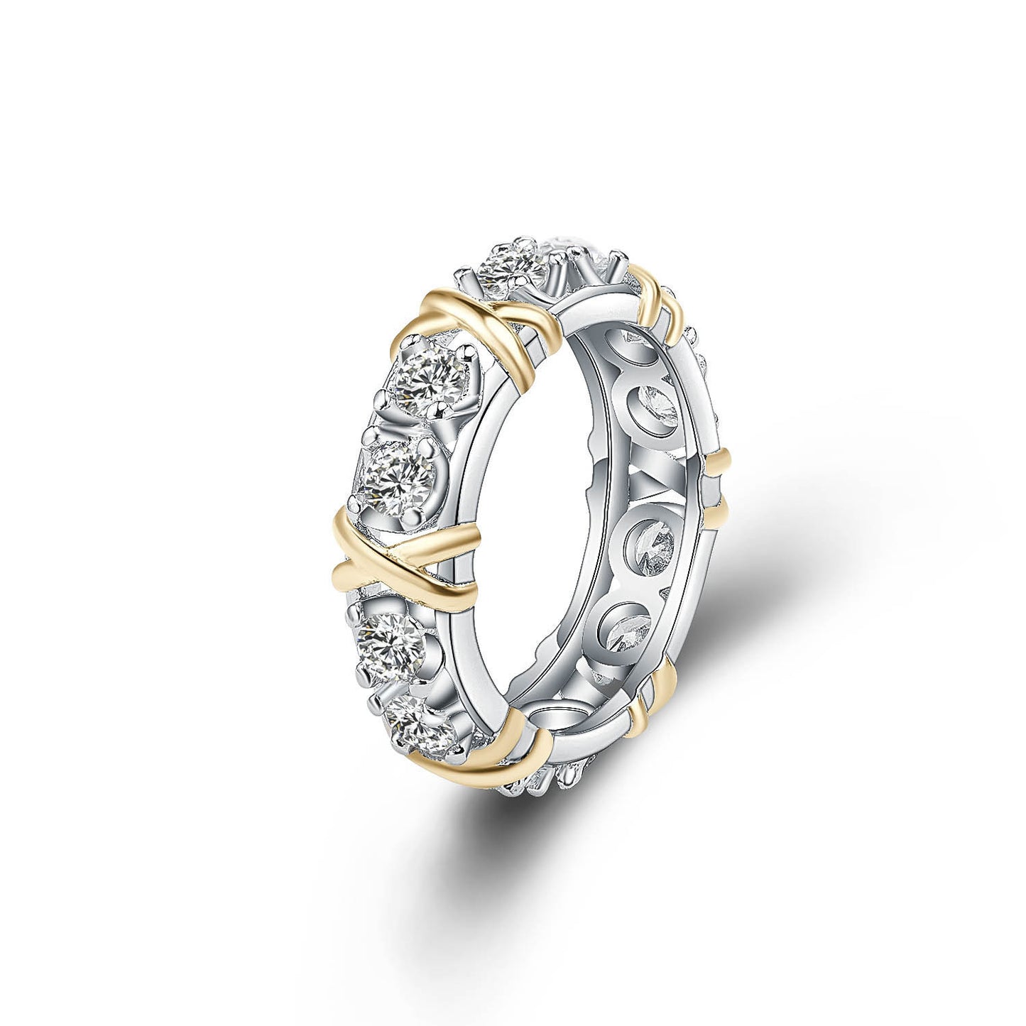 Gold Plated Zircon Ring With Geometric Inlay For Women