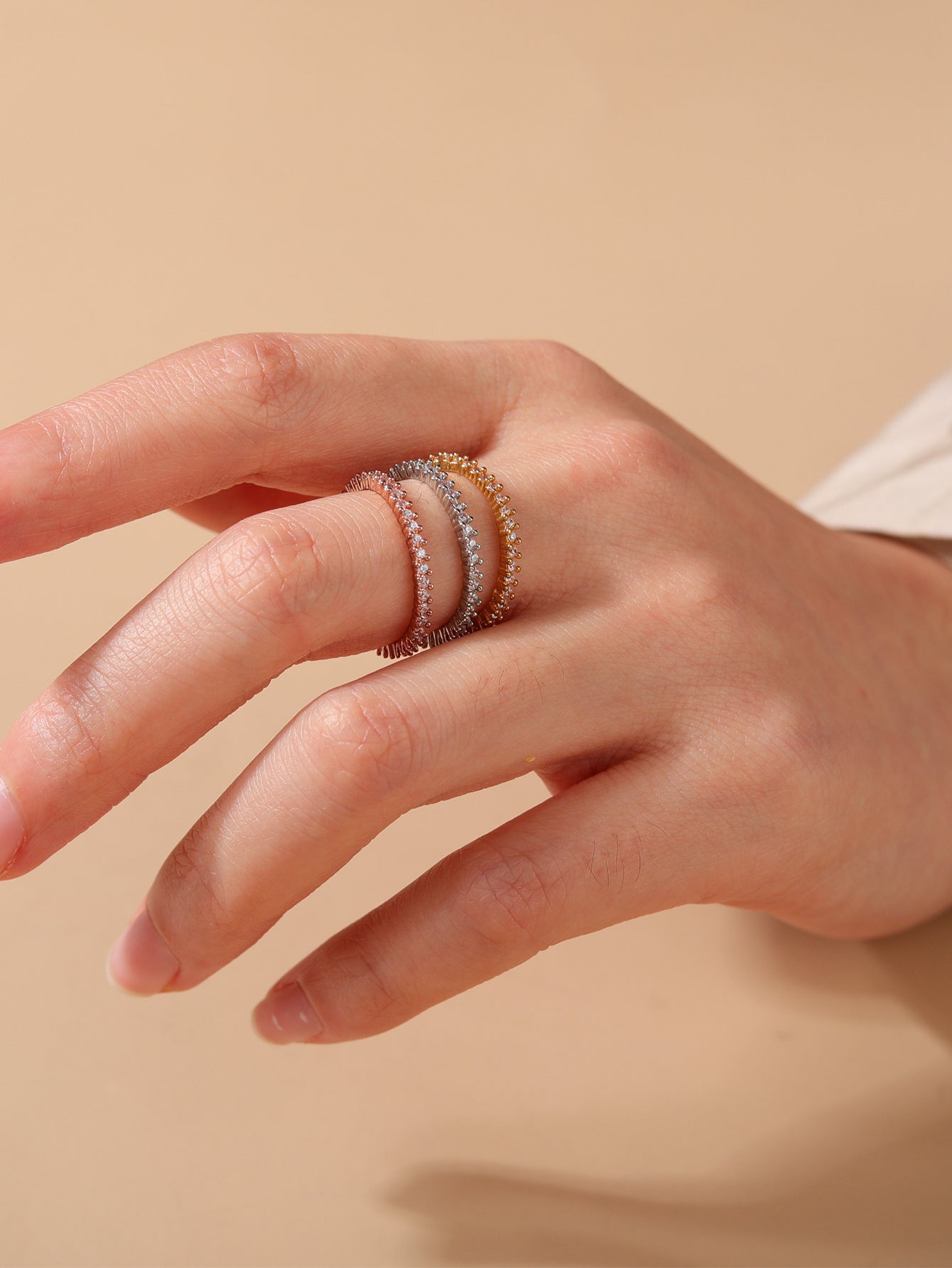 Geometric Multicolor Alloy Rhinestone Ring Set Three Piece Jewelry Fashion For Everyday Wear And Special Occasions