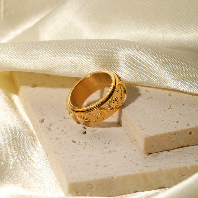 Stainless Steel Ring With Star And Moon Design Electroplated Celestial Jewelry For Women And Girls Gift For Women