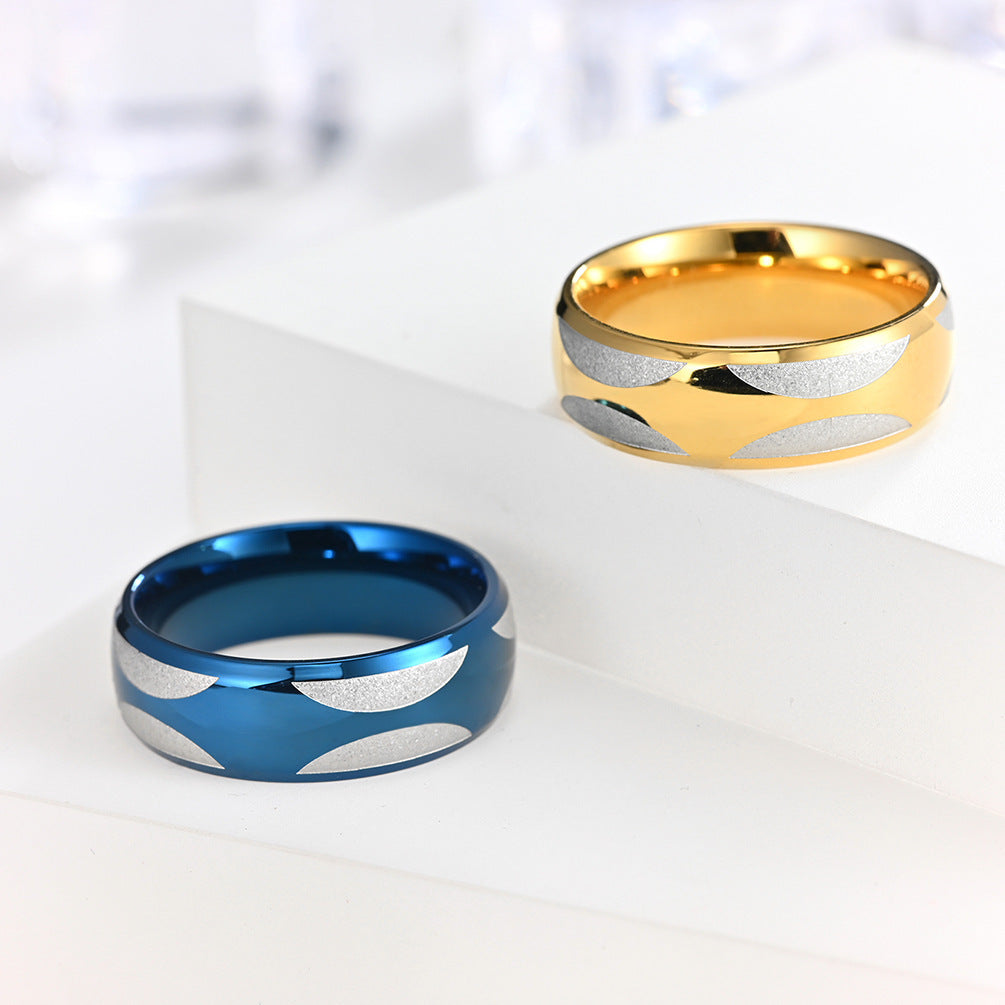 Stainless Steel Frosted Couple Ring Gold Blue Inter Electric Simple Style Size 8 9 10 11 12 Not Inlaid Diamond