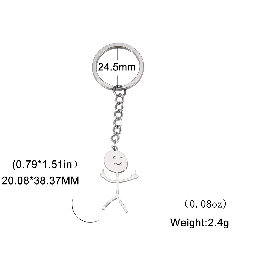 Womens Keychain Pro Cute Smiling Face Figurine Pendant Stainless Steel Accessory Korean Fashion Key Ring Charm