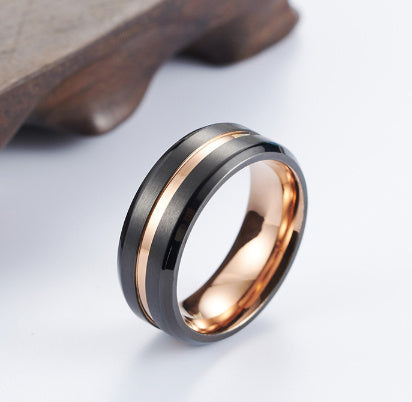 Unisex Ring Two Tone Black Rose Gold Titanium Steel Brushed Matte Finish Durable Everyday Wear Fashion Jewelry Gift