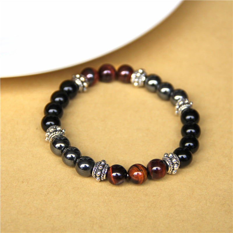 Tiger Eye Beaded Bracelet For Men And Women Crystal Stone Elastic Animal Pattern Fashion Jewelry Unisex Style Accessory
