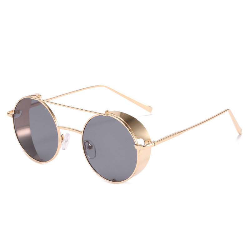Retro Round Sunglasses Crystal Lens Double Beam Metal Frame Fashion Eyewear For Men And Women Gold And Silver Glasses