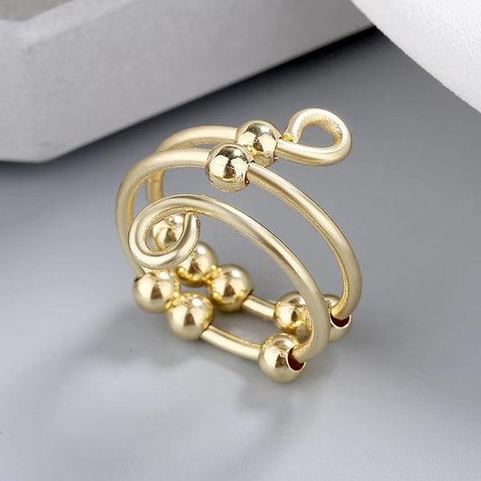 Adjustable Ring Double Layer Copper Geometric Design Ring Electroplated Travel Memorial Gift For Women Geometry