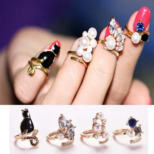 Womens Pearl Rhinestone Ring Set Four Piece Joint Finger Rings For Anniversary Celebrations Gift Employee Benefits