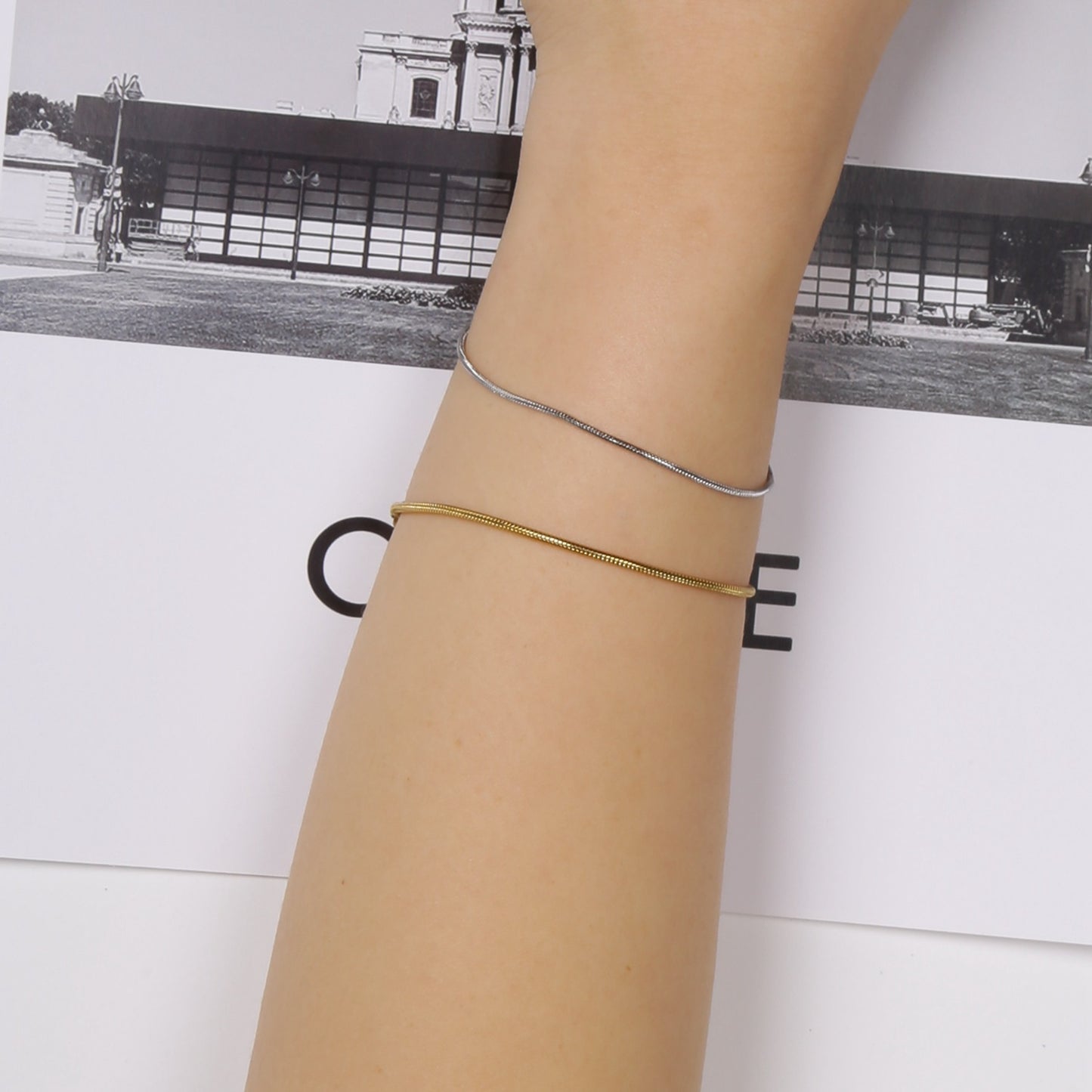 Unisex Titanium Steel 18K Gold Plated Bracelet Round Snake Bone Chain Adjustable Geometric Fashion Accessory Gift