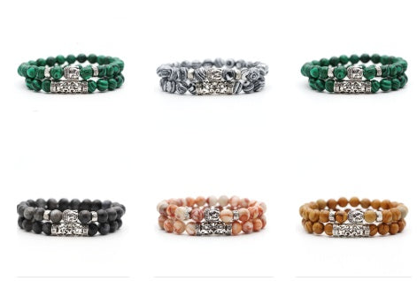 Natural Stone Bracelet 8MM Volcanic Stone and Tiger Eye Beads Elastic Cord Bracelet 19CM Alloy Accessories Set