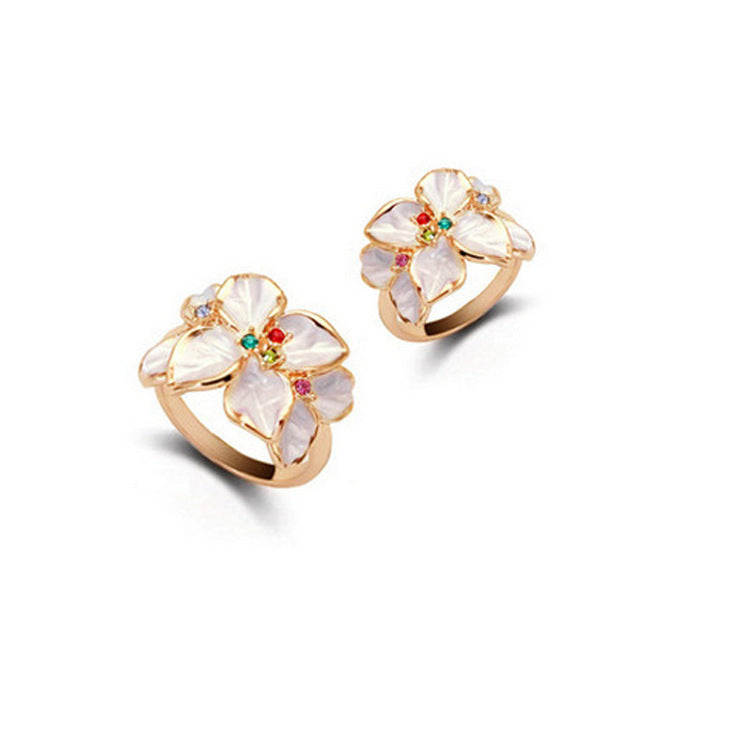 Womens Retro Flower Ring Crystal Painting Dripping Oil Alloy Floral Statement Ring Vintage Jewelry Faceted Crystal
