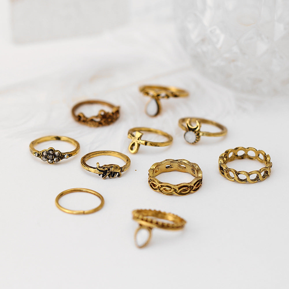 Unisex Animal Zodiac Rings Set Of 10 Alloy Inlaid Gemstone Animal Theme Rings Gift Rings Artificial Gem Stones