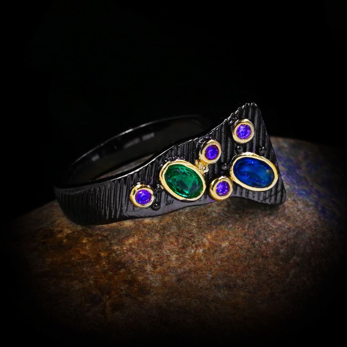 Women Geometric Two Tone Simulated Diamond Gemstone Ring White Gold Plated Wedding Anniversary Jewelry Elegant