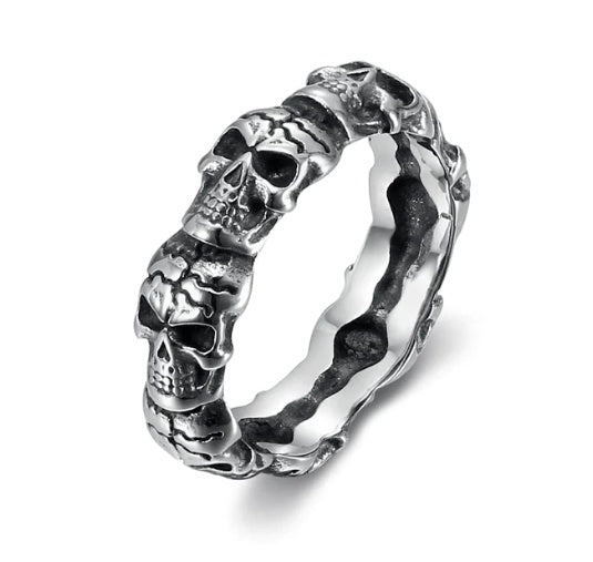 Mens Stainless Steel Skull Ring Viking Warrior Beowulf Inspired Vanquished Foes Design Handcrafted Jewelry For Men