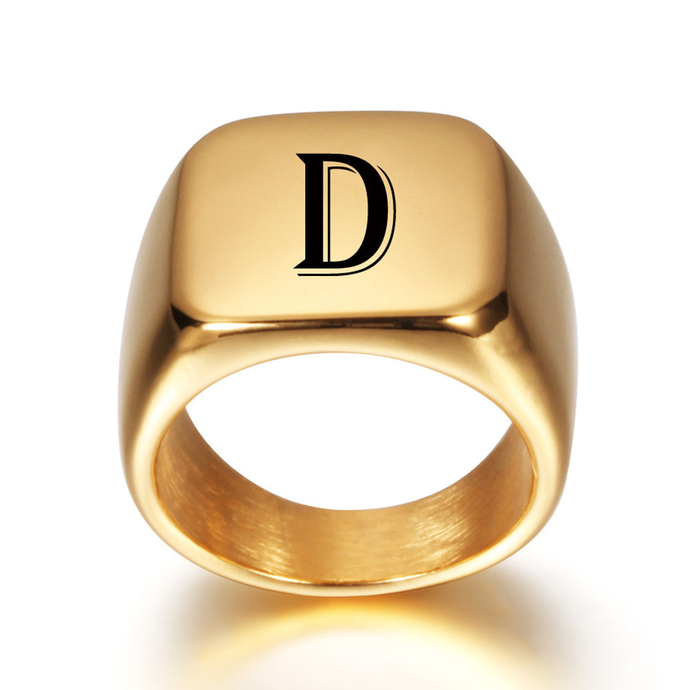 Unisex Signet Ring Stainless Steel Gold Tone Plain Band