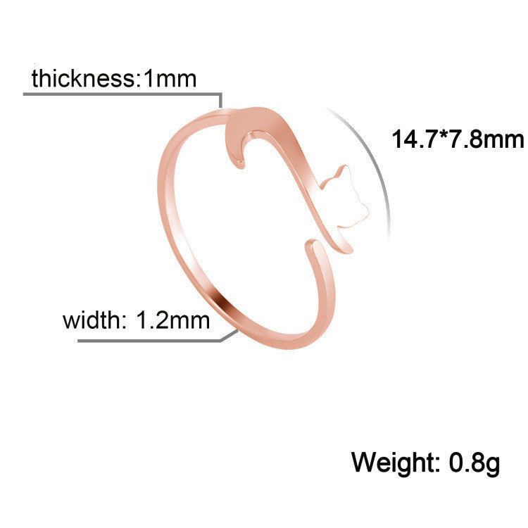 Cat Kitten Ring Stainless Steel Jewelry Adjustable Opening Geometric Design Fashion Ring For Women And Girls Gift