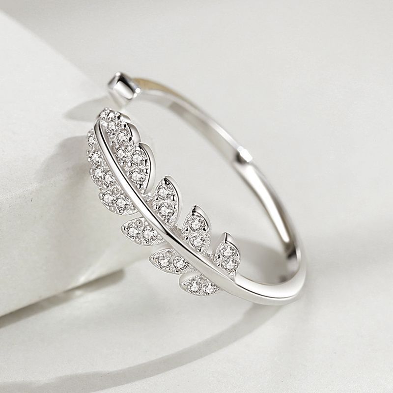 925 Sterling Silver Ring With Zircon Leaves And Feather Design For Index Finger Fashion Jewelry Gift For Women
