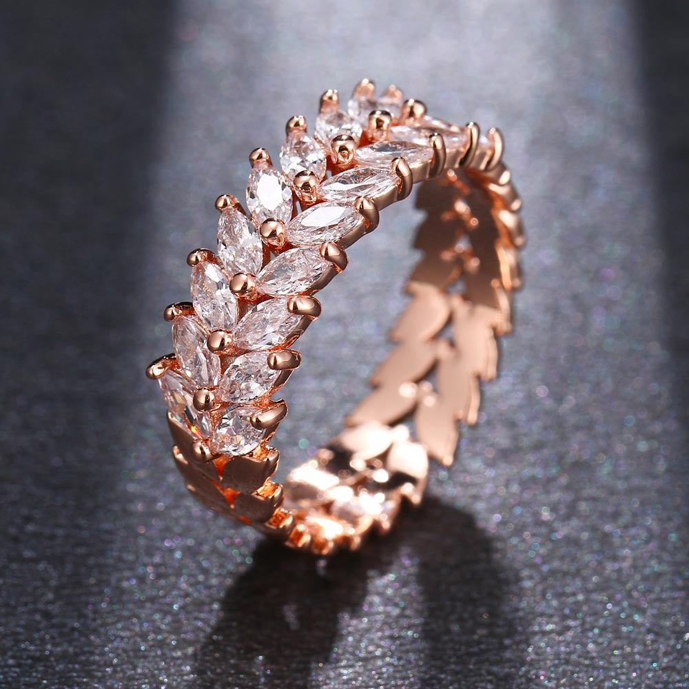 Gold Plated Ring With Double Row Zircon Stones For Women Fashion Jewelry Statement Ring For Everyday Glam Ring