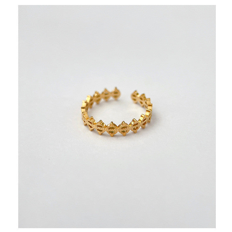 Womens Ring Hollow Geometric Rhombus Titanium Steel Gold Plated Adjustable Pinky Rings Durable Fashion Jewelry