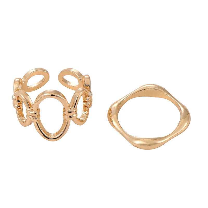 Womens Gold Plated Ring Set Twisted Two Piece Wave Rings Electroplated Fashion Jewelry Gift Gold Silver ToneXL