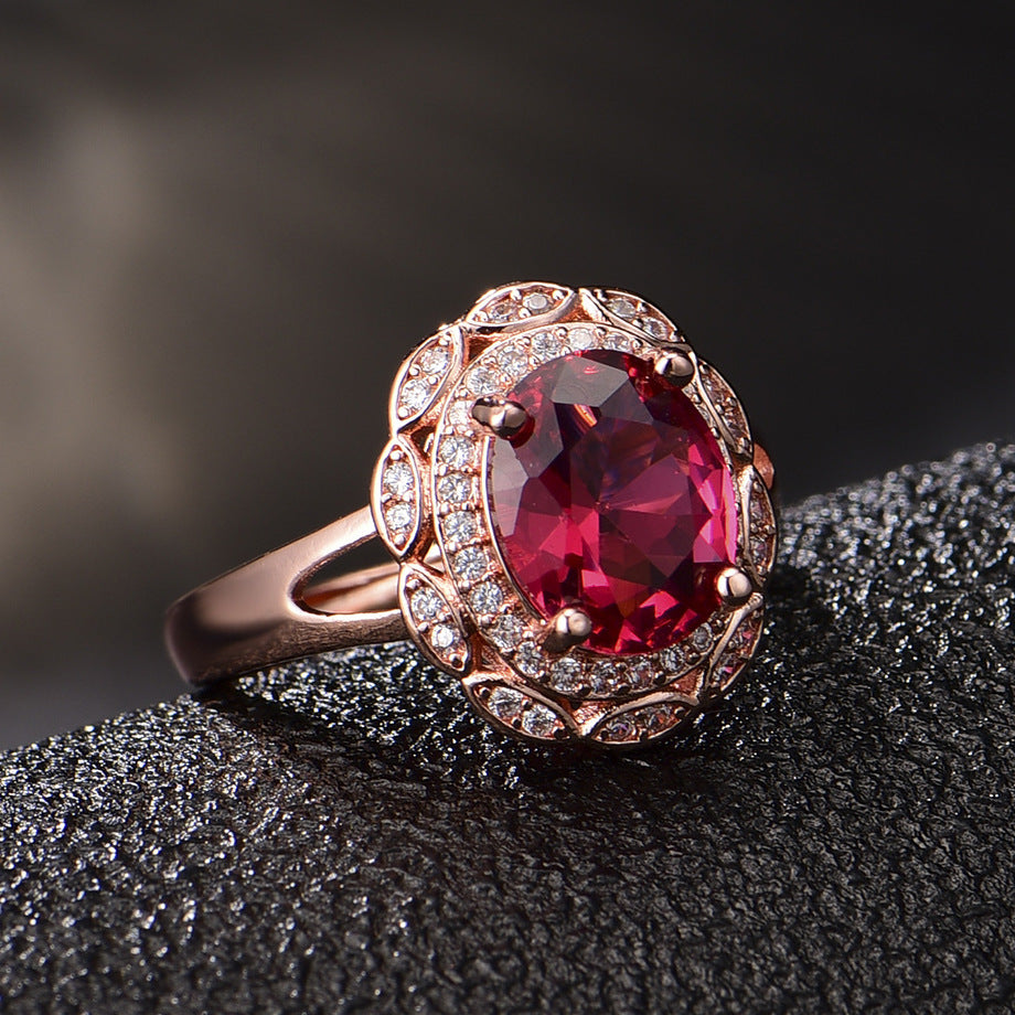 Womens Oval Zircon Ring Adjustable Gold Plated Copper Geometric Design Rose Gold Fashion Jewelry For Women Stylish