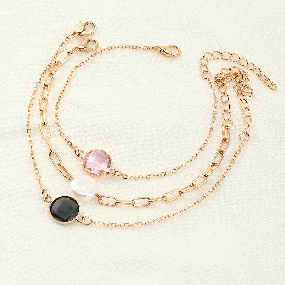 Womens Glass Pearl Bracelet Set Electroplated Iron Irregular Geometric Fashion Jewelry Bracelets For Daily Use