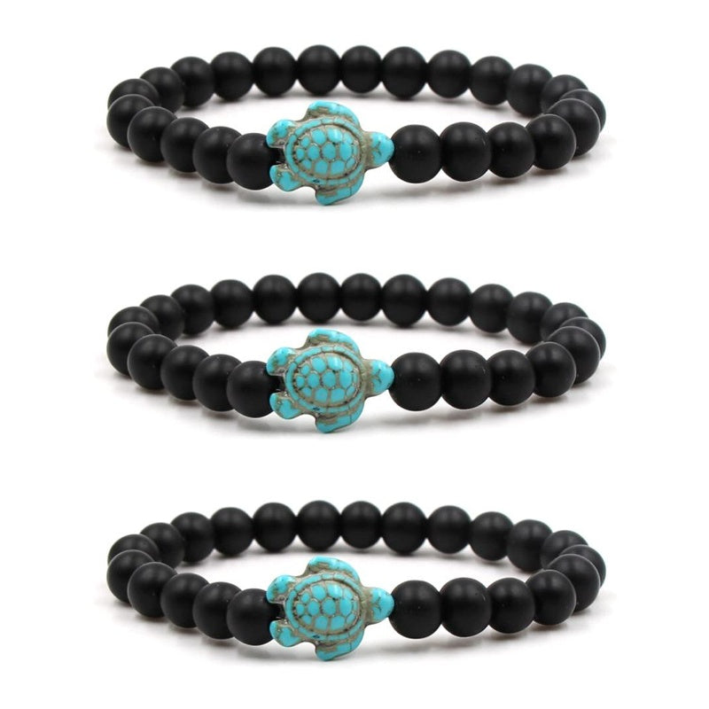 Unisex Volcanic Stone Bracelet With White Turquoise Geometric Design And Elastic Band For Men Women Everyday Wear
